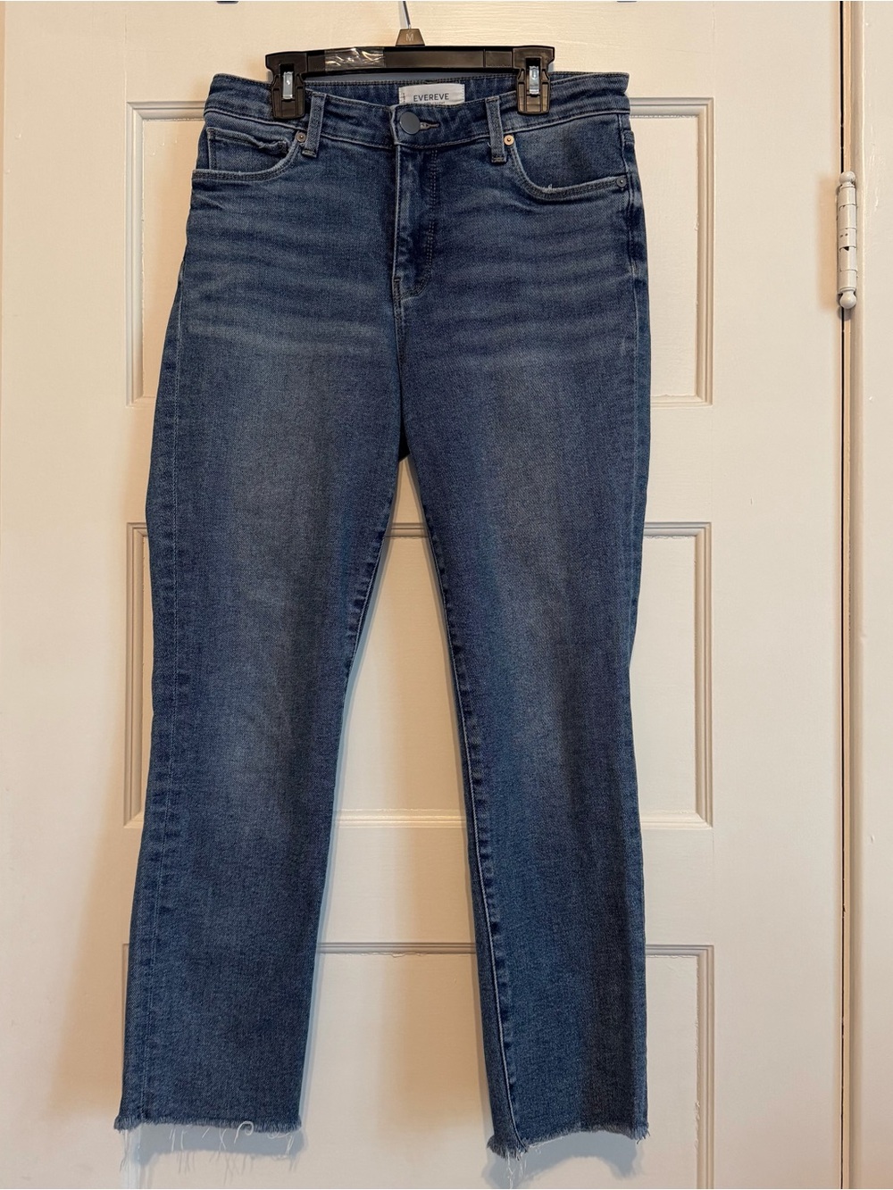 Evereve The Ever Straight Jeans Women 27 High Rise Raw Hem Stretch Straight Leg